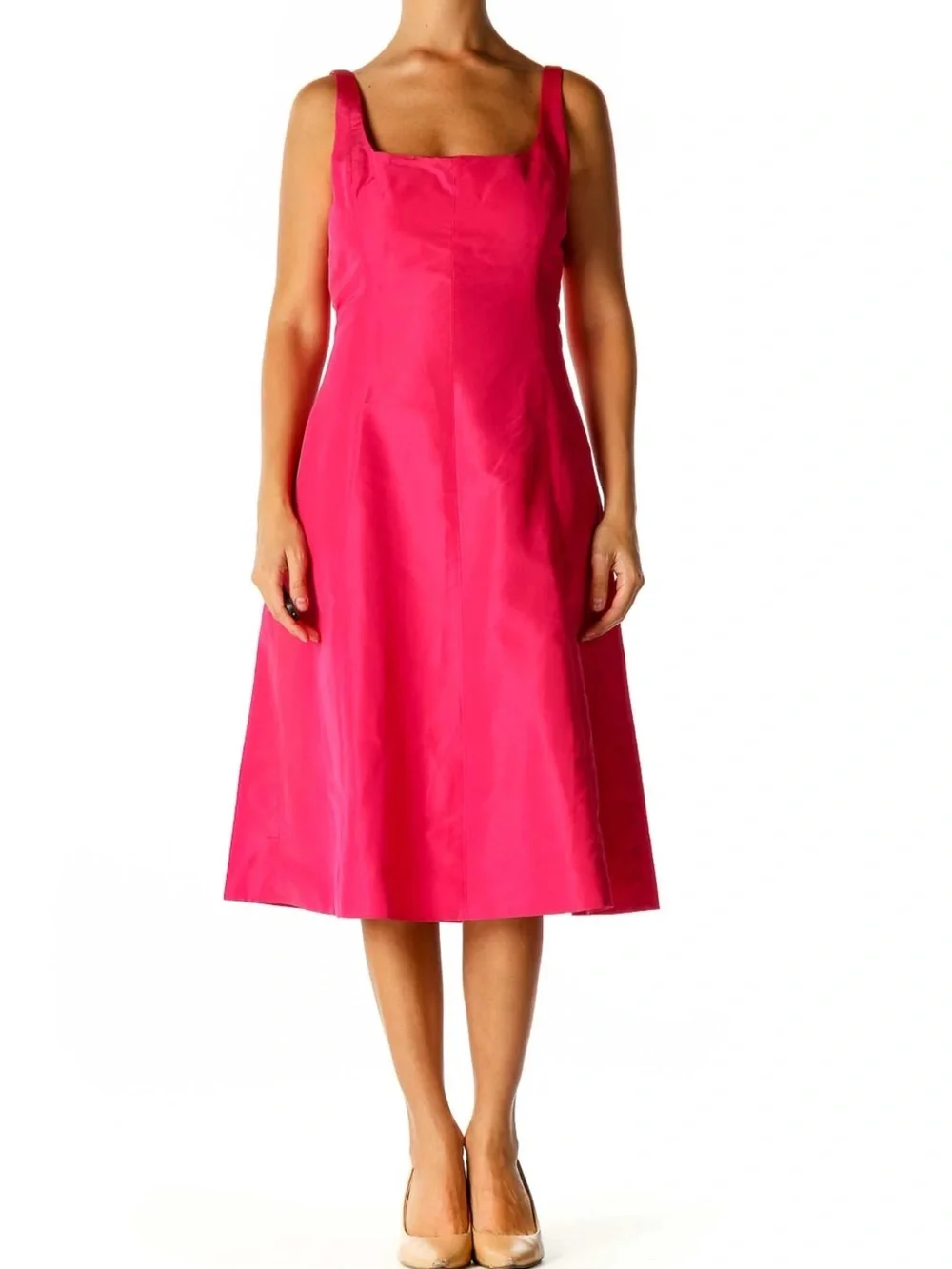 J. Crew Silk Taffeta Magenta Pink A-Line Babydoll Midi Dress, Size 4